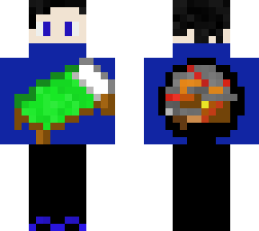 blue bedwars player (pixel bed and fire ball
