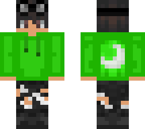 green hoodie w/ goggles, moon and ripped pants