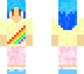 short blue hair with rainbow