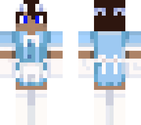 black maid with blue and white dress