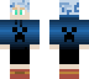 blue haired boy with creeper hoodie