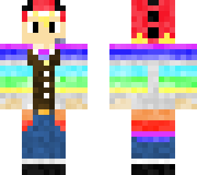 rainbow vest and red dino hat