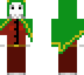 skeleton with green cape