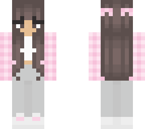 brown hair girl in pink flannel