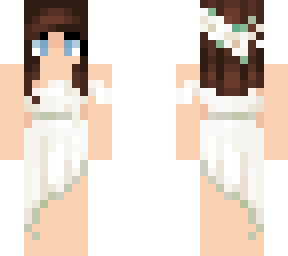brunette girl in white dress