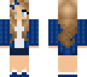 navy blue blonde girl with plaid shirt