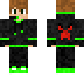 neon skin boi but tan hair and red creeper face on back.