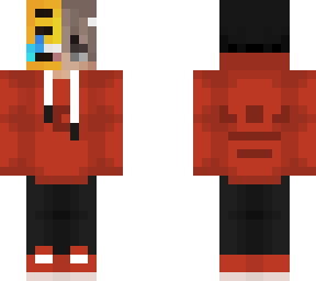 red adidas with beanie and emoji mask.