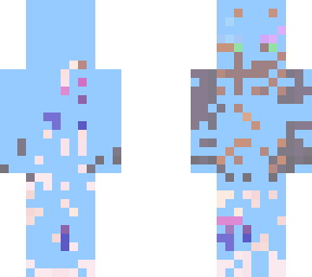 splattered with blue paint