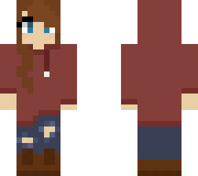 minecraft girl in maroon hoodie and ripped jeans