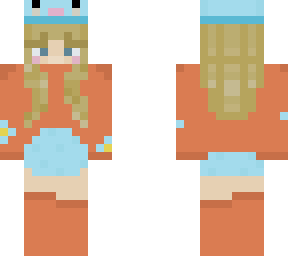 shark girl, coral colour, blonde haired girl