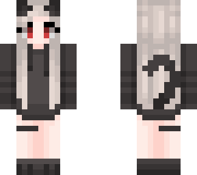 cat gril | white hair, black hoodie