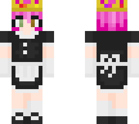 girl with short pink hair in maid dress with crown