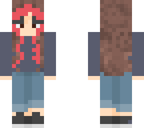 grey sweater with red hair