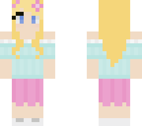 minecraft girl with cute teal blouse and medium length pink skirt