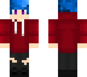 blue hair red hoodie