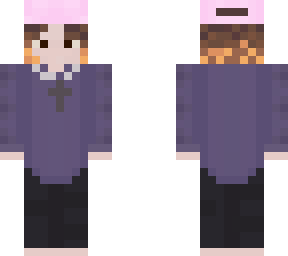 male with a pink cap and cyan shirt