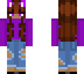 cat girl with purple shirt and jeans