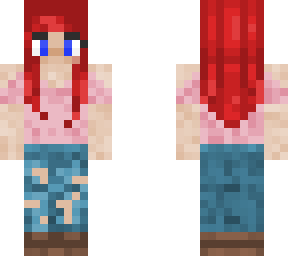 redhead girl with ripped jeans