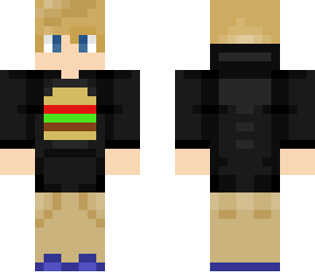 blonde boy with black burger hoodie