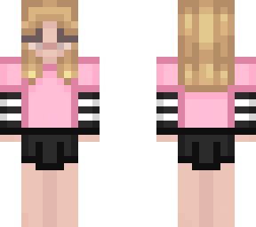 blonde girl with pink, white and black clothes