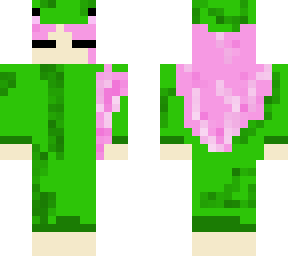girl with pink hair in frog onesie