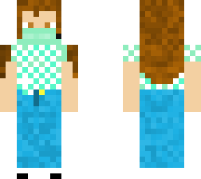 brown haired girl with teal mask