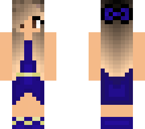 blond girl with blue dress