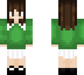 green crewneck with collar and white skirt