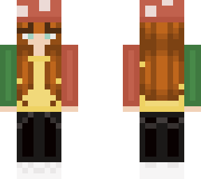 mushroom hat and colorful shirt