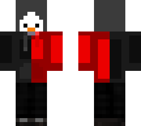 peguin in a black and red hoodie