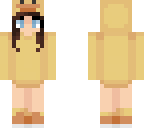 brunette girl in duck hoodie
