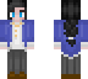 girl with black hair and a  blue cloak