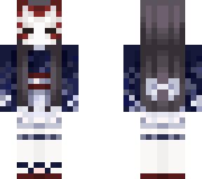 blue kimono with a fox mask