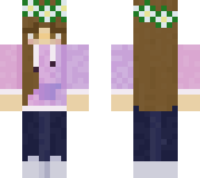 pink to purple hombre sweatr with white flower crown and dark blue pants!!!!