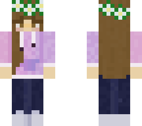 pink to purple hombre sweatr with white flower crown and dark blue pants!!!!