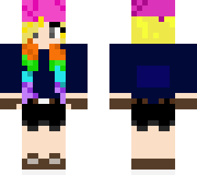 Cute Rainbow hair girl with brades | Minecraft Skin