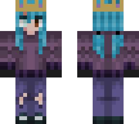 bluenette in purple sweater