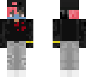pinkish/red and black hair eboy with airpods and mask remake