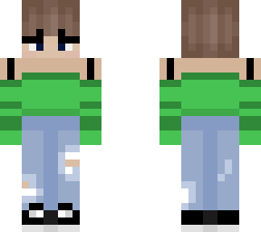 short haired woman w/ ripped jeans and green shirt