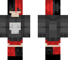 black and red split + skull hoodie skirt and high socks