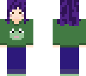 frog sweater purple hair girl