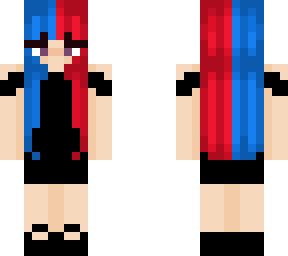 red and blue split hair girl in black dress
