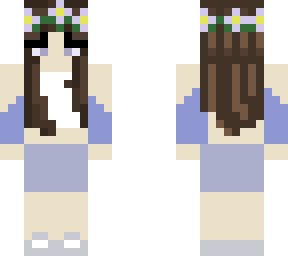 brown hair girl dressed in purple with a flower crown.