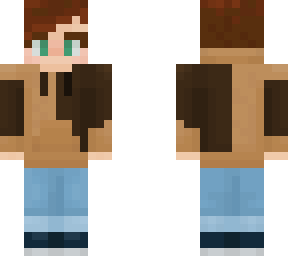 person with green eyes and brown color block hoodie