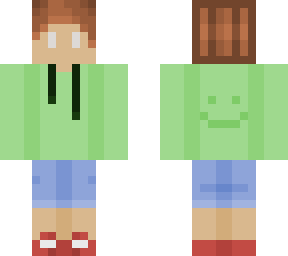 random blonde boy with green hoodie and blue jean shorts