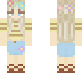 blonde bee girl with denim skirt