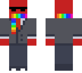 rainbow apple in a suit