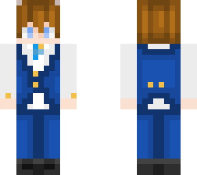 tubbo but with blue suit, brown hair and horns