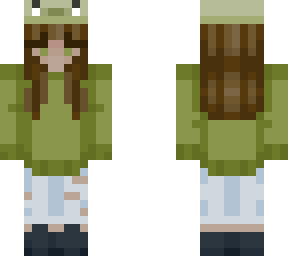 //frog hat green hoodie person with medium hair